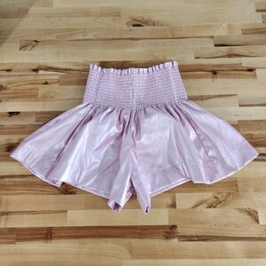 Queen of Sparkles Shorts Size Small Metallic Pink Shiny Smocked Waist